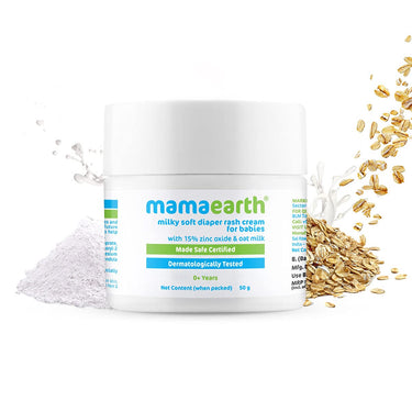 Mamaearth Milky Soft Diaper Rash Cream for Babies - 50g | Infused with 15% Zinc Oxide, Oat Milk & Calendula | Prevents Rashes, Soothes Redness & Itching, Toxin-free